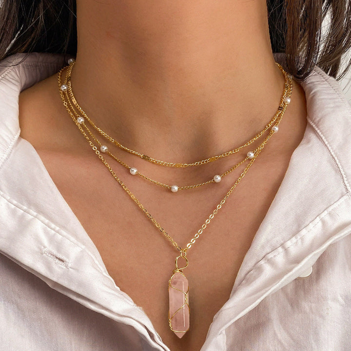 Collier à breloques empilées en pierres précieuses naturelles Olivenorma