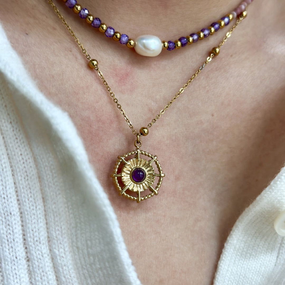 Collier plaqué or 14 carats avec améthyste naturelle Olivenorma