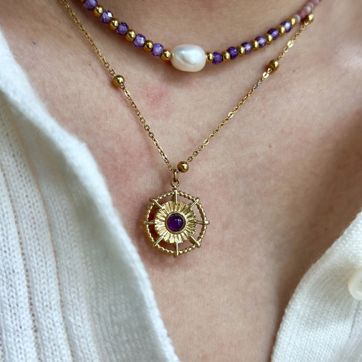 Collier plaqué or 14 carats avec améthyste naturelle Olivenorma