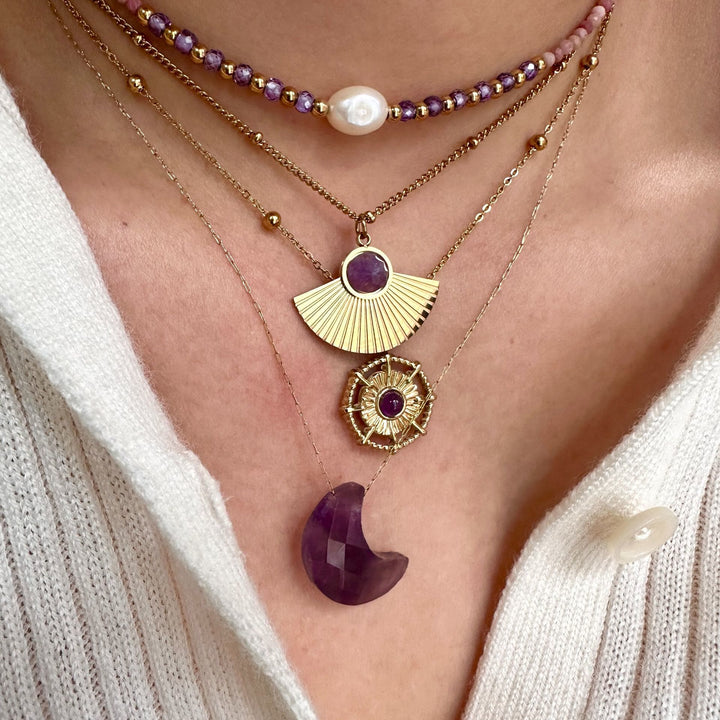 Collier plaqué or 14 carats avec améthyste naturelle Olivenorma