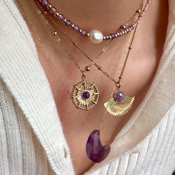 Collier plaqué or 14 carats avec améthyste naturelle Olivenorma