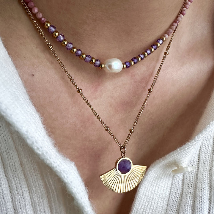 Collier plaqué or 14 carats avec améthyste naturelle Olivenorma