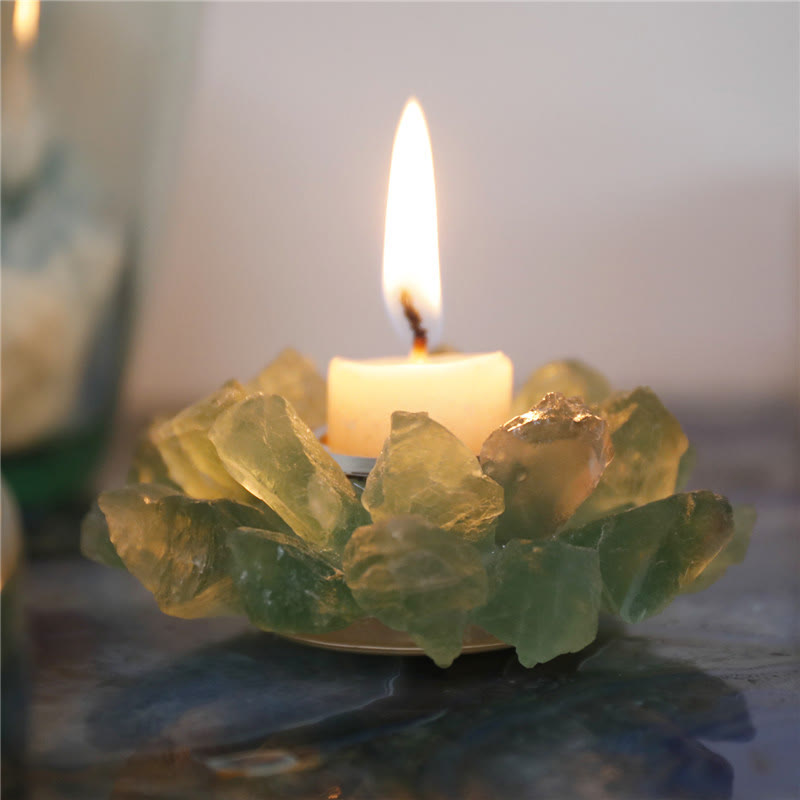 Bougeoir décoratif de guérison en fluorite verte naturelle Olivenorma