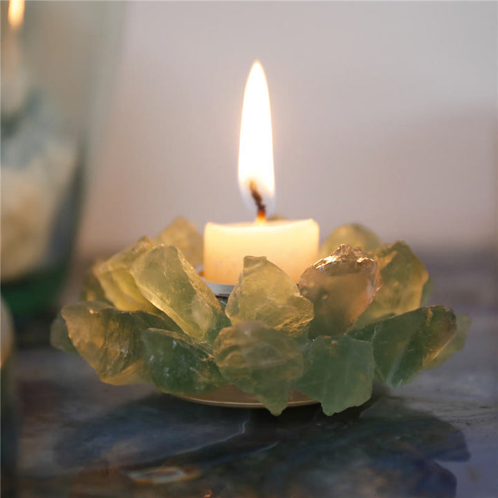 Bougeoir décoratif de guérison en fluorite verte naturelle Olivenorma