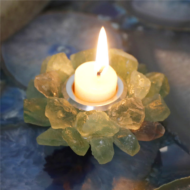 Bougeoir décoratif de guérison en fluorite verte naturelle Olivenorma
