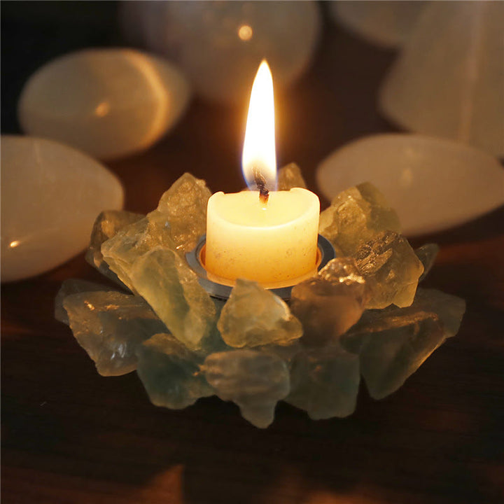 Bougeoir décoratif de guérison en fluorite verte naturelle Olivenorma