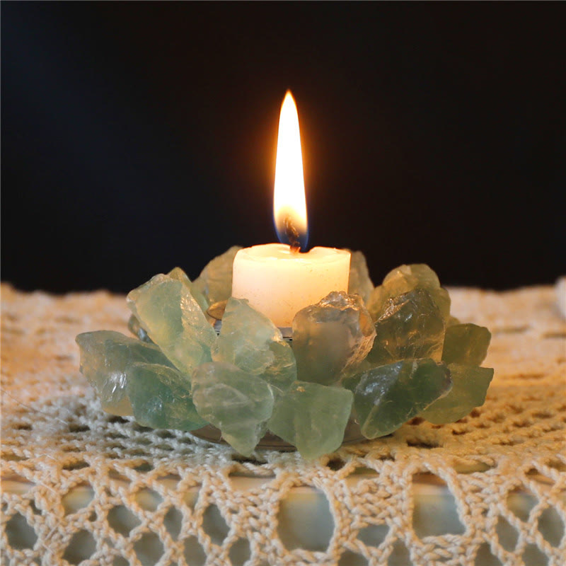 Bougeoir décoratif de guérison en fluorite verte naturelle Olivenorma