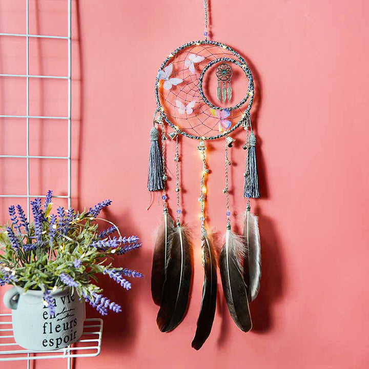 Pendentif attrape-rêves en forme de cloche et de papillon en plumes d'Olivenorma