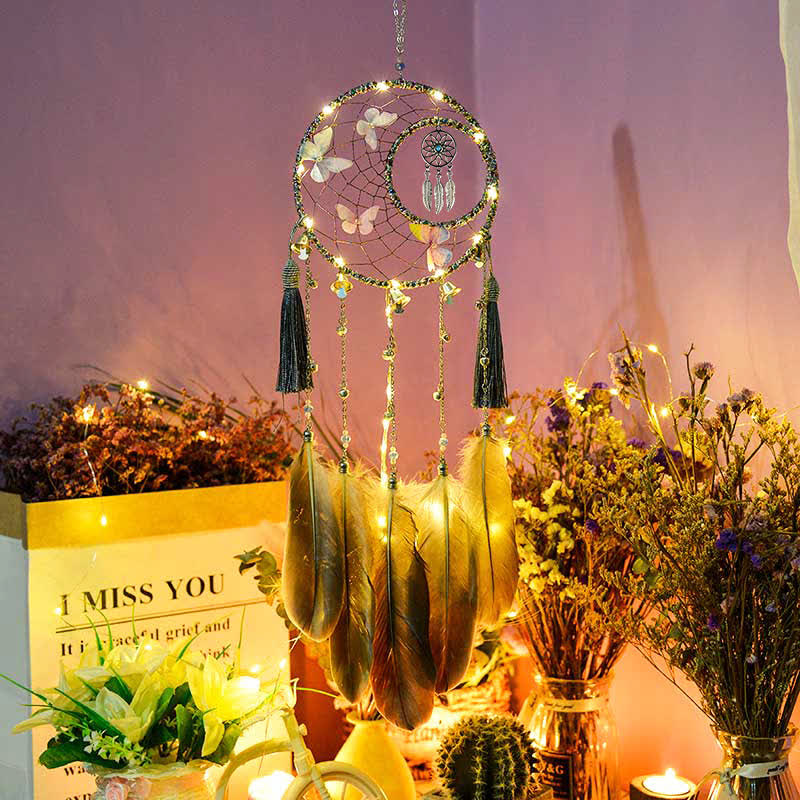 Pendentif attrape-rêves en forme de cloche et de papillon en plumes d'Olivenorma