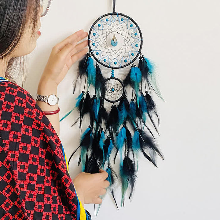 Pendentif attrape-rêves en pierre naturelle à double anneau Olivenorma