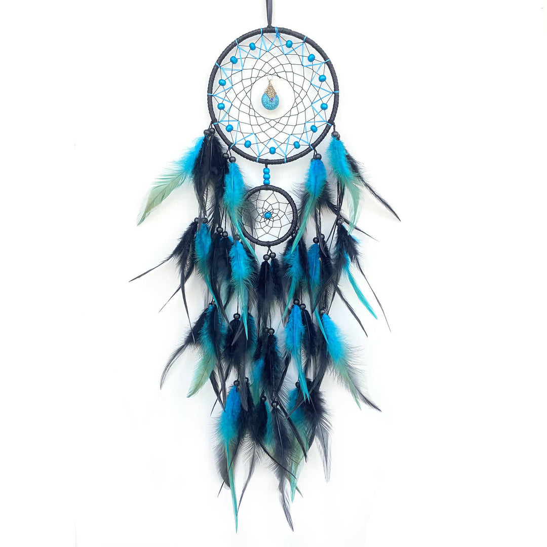Pendentif attrape-rêves en pierre naturelle à double anneau Olivenorma