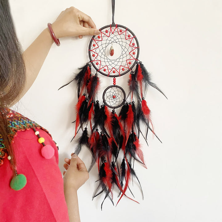 Pendentif attrape-rêves en pierre naturelle à double anneau Olivenorma