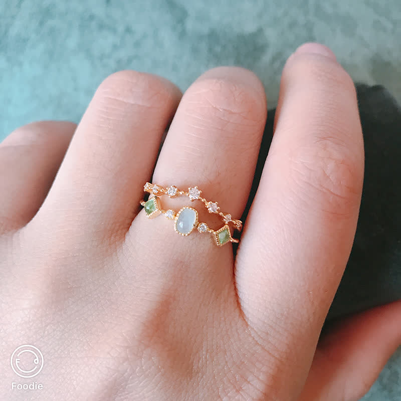 Bague vintage en argent sterling avec aigue-marine et pierre naturelle Olivenorma
