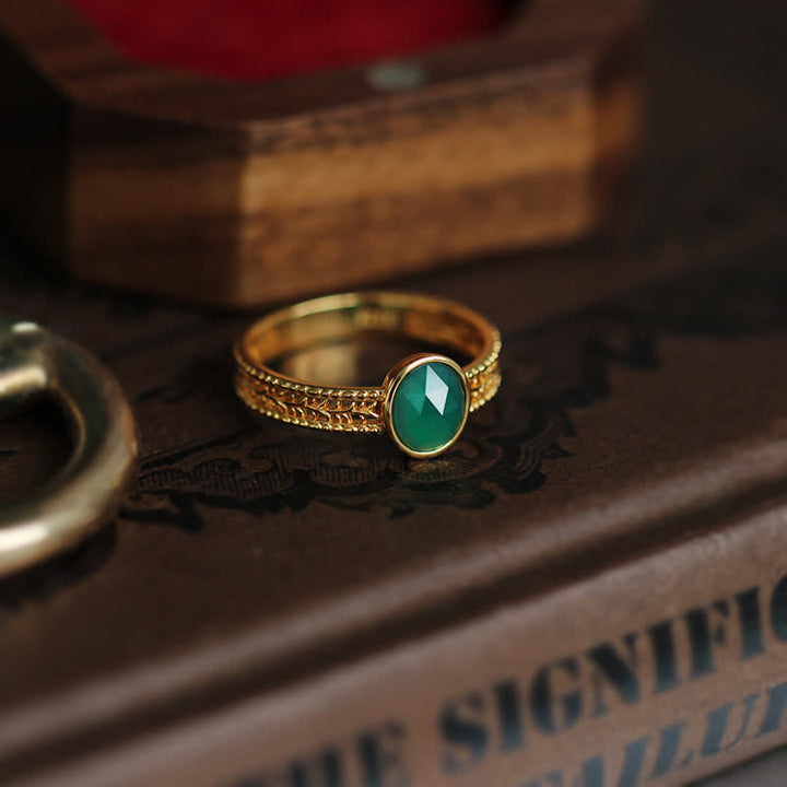Bague rétro en agate verte naturelle Olivenorma