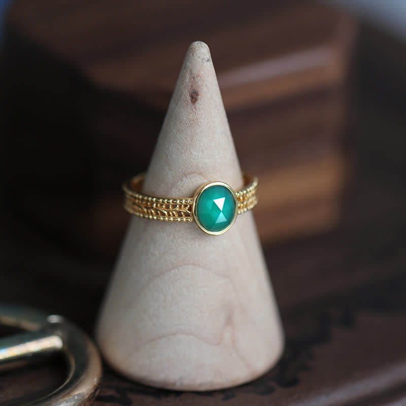 Bague rétro en agate verte naturelle Olivenorma