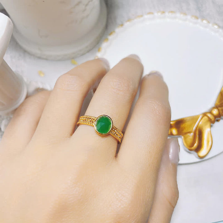 Bague rétro en agate verte naturelle Olivenorma