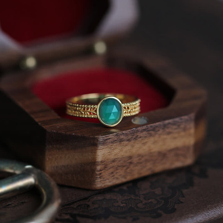 Bague rétro en agate verte naturelle Olivenorma