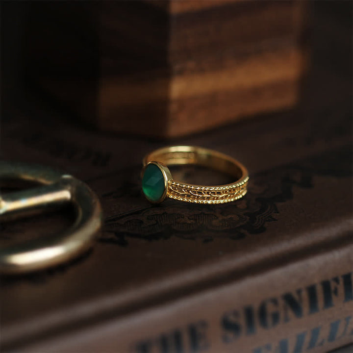 Bague rétro en agate verte naturelle Olivenorma