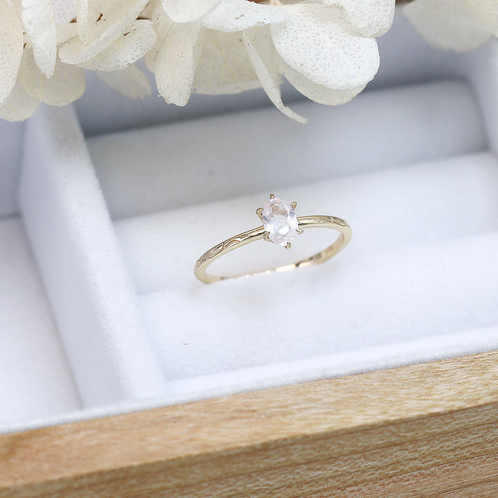 Bague simple incrustée de quartz rose et de fluorite verte Olivenorma