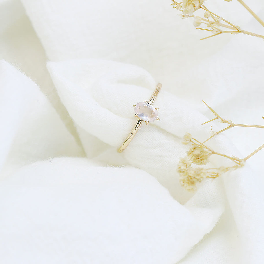Bague simple incrustée de quartz rose et de fluorite verte Olivenorma
