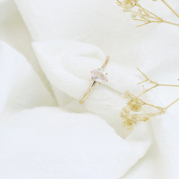Bague simple incrustée de quartz rose et de fluorite verte Olivenorma