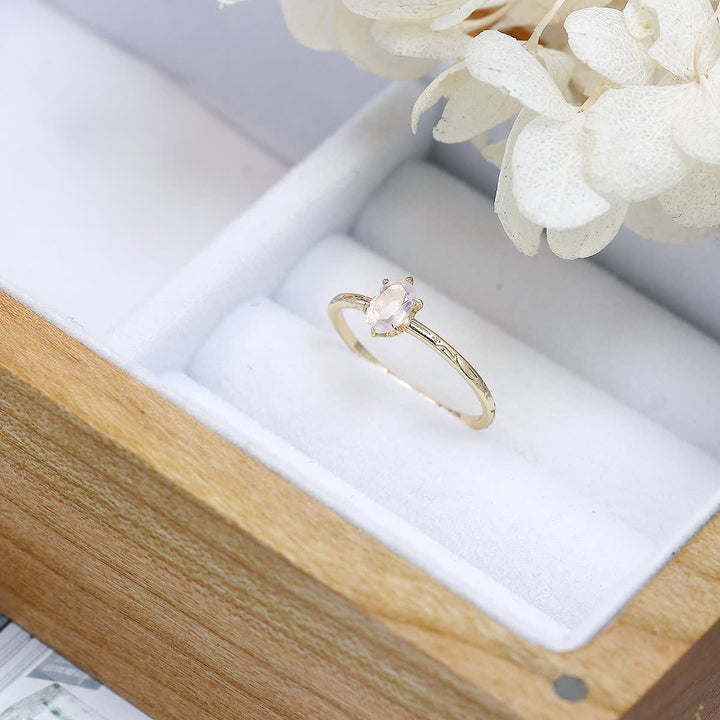 Bague simple incrustée de quartz rose et de fluorite verte Olivenorma