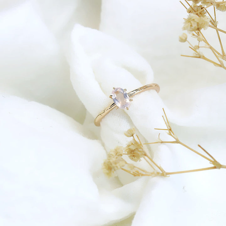 Bague simple incrustée de quartz rose et de fluorite verte Olivenorma