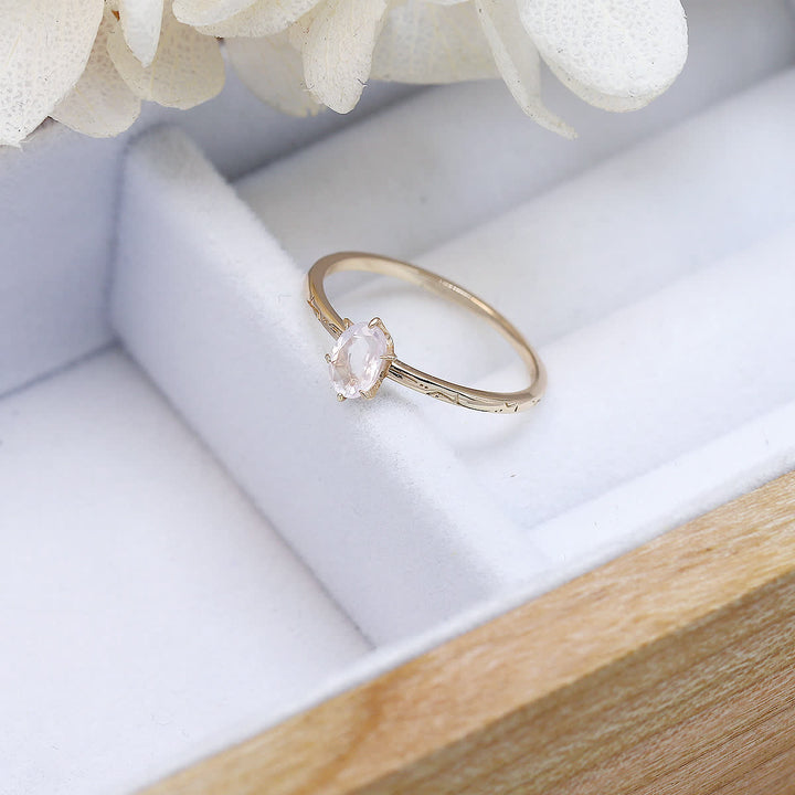Bague simple incrustée de quartz rose et de fluorite verte Olivenorma