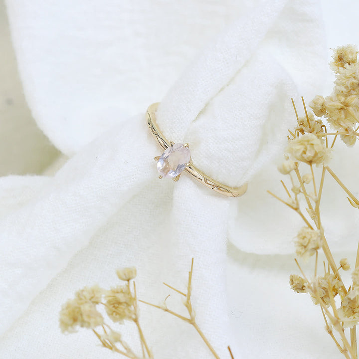 Bague simple incrustée de quartz rose et de fluorite verte Olivenorma