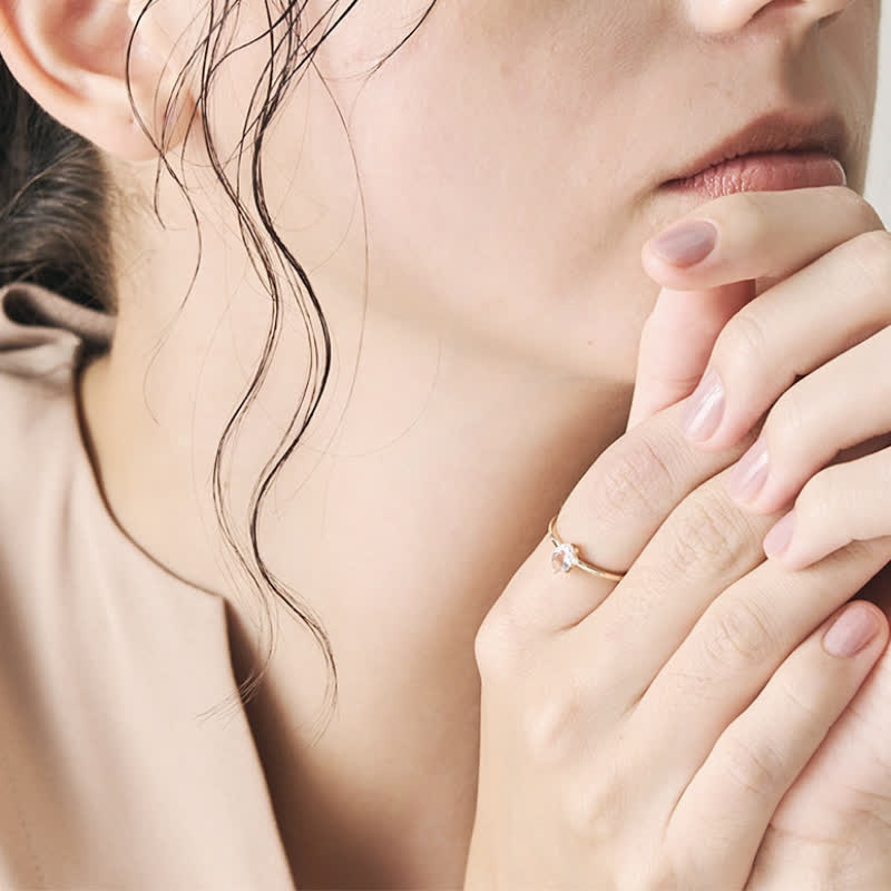 Bague simple incrustée de quartz rose et de fluorite verte Olivenorma