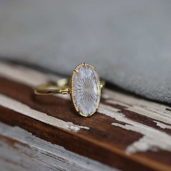Bague gravée en cristal transparent naturel Olivenorma