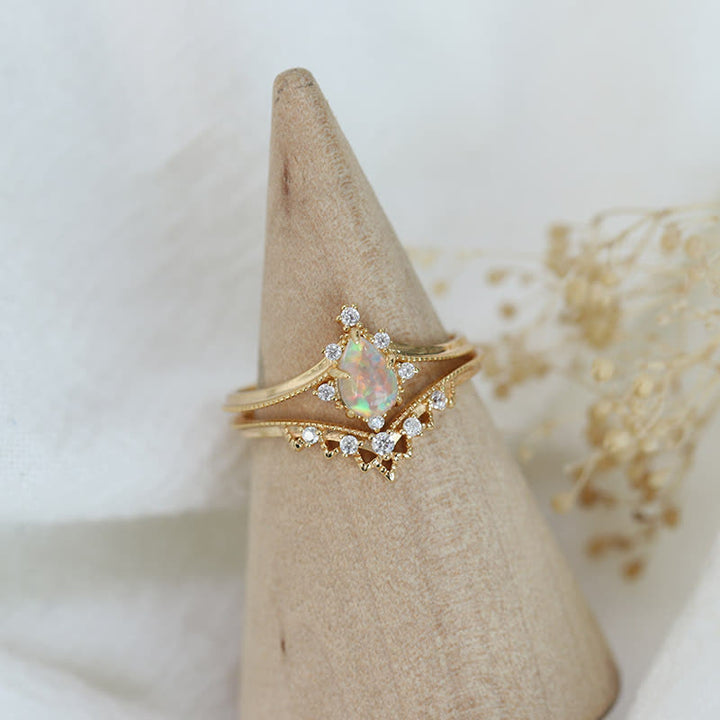 Olivenorma Lot de 2 bagues couronne en zircon blanc opale