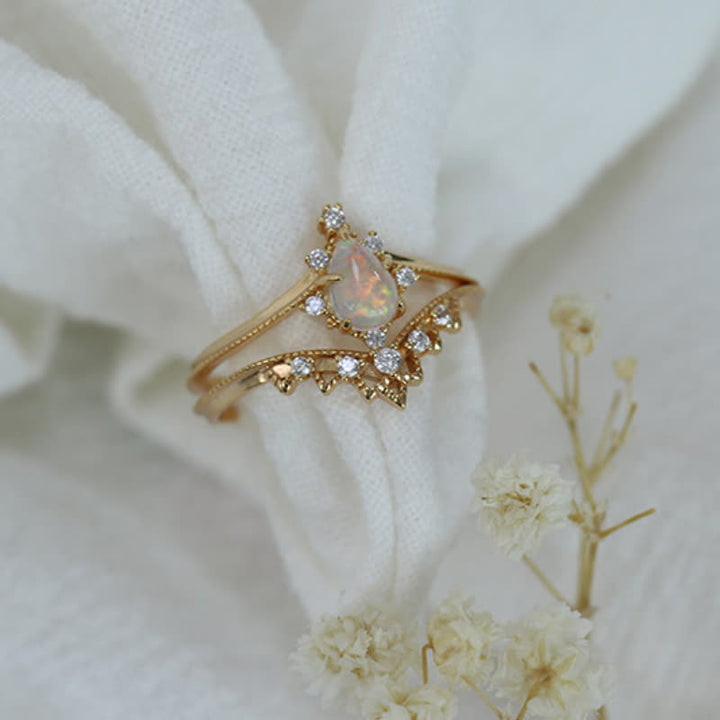 Olivenorma Lot de 2 bagues couronne en zircon blanc opale