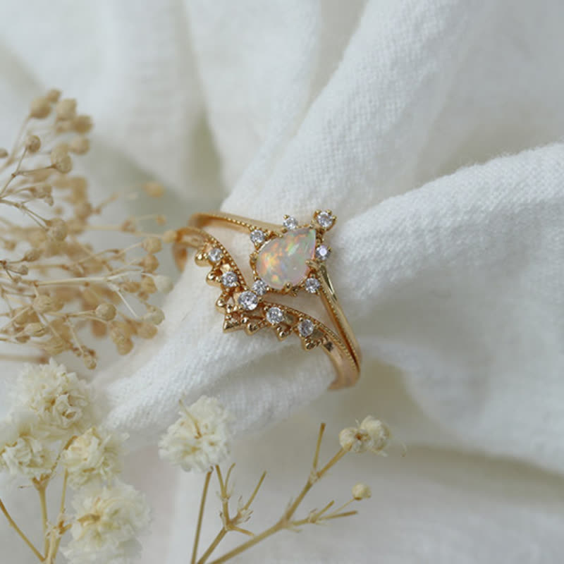 Olivenorma Lot de 2 bagues couronne en zircon blanc opale