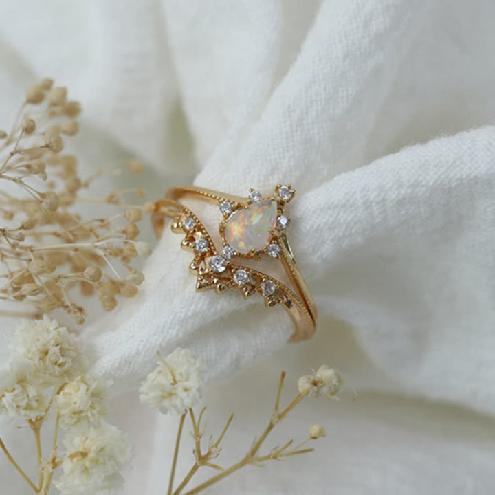 Olivenorma Lot de 2 bagues couronne en zircon blanc opale