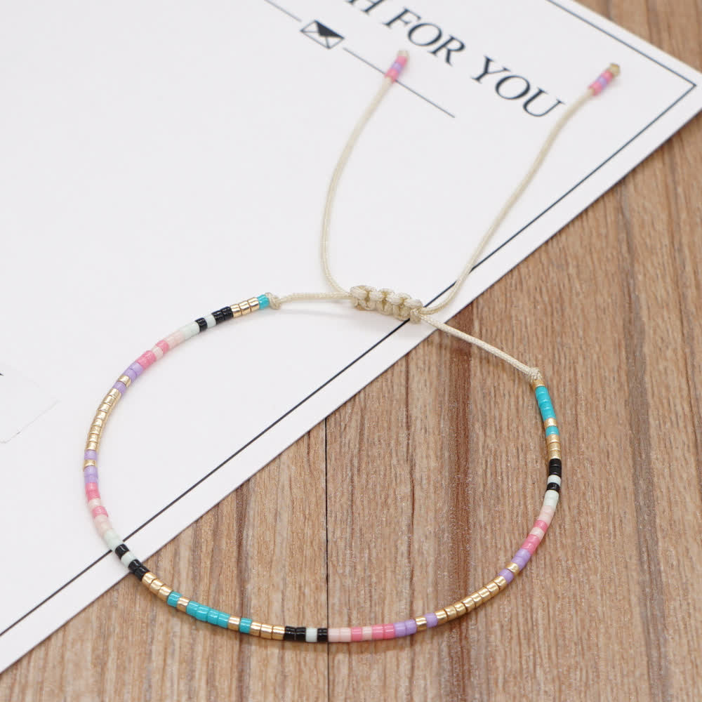 Bracelet ajustable en perles métalliques de riz colorées Olivenorma