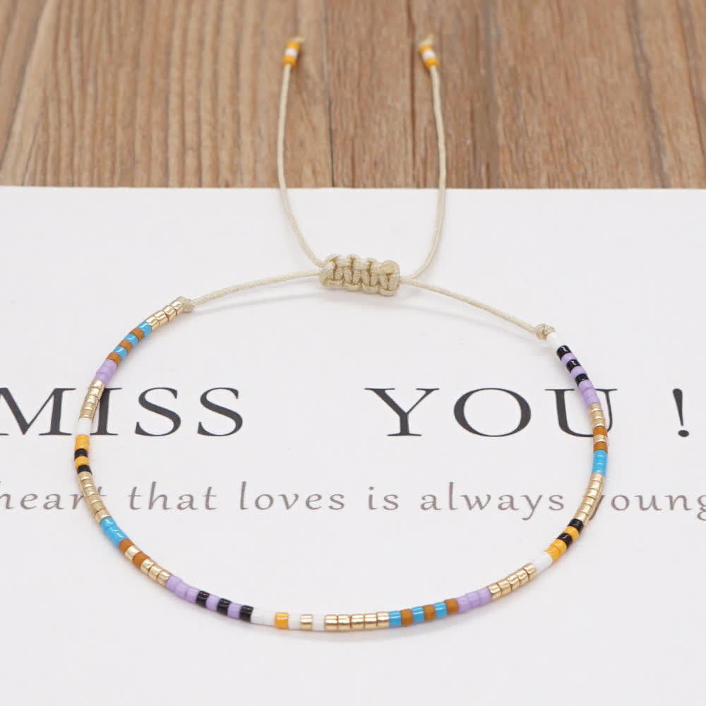 Bracelet ajustable en perles métalliques de riz colorées Olivenorma