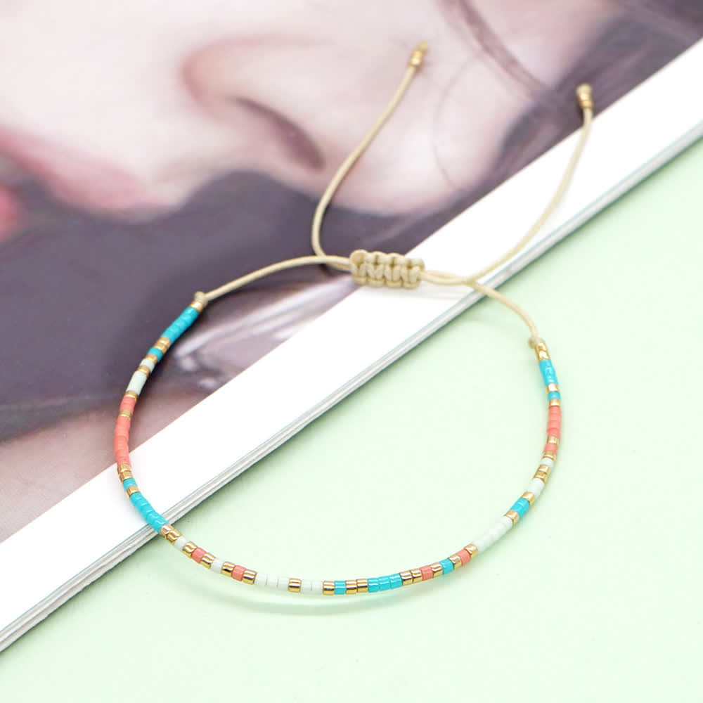 Bracelet ajustable en perles métalliques de riz colorées Olivenorma