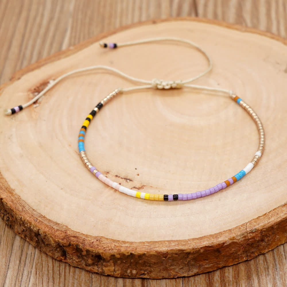Bracelet ajustable en perles métalliques de riz colorées Olivenorma
