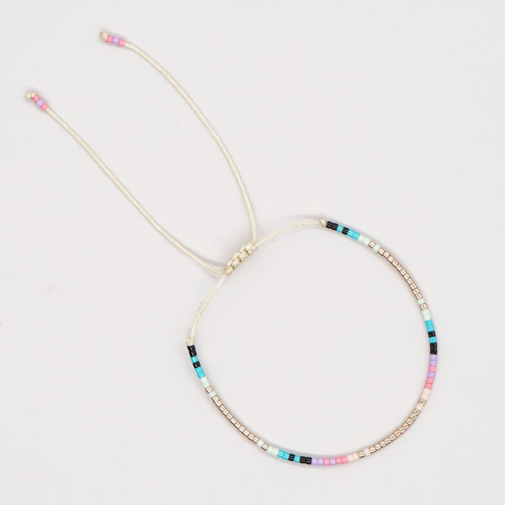 Bracelet ajustable en perles métalliques de riz colorées Olivenorma