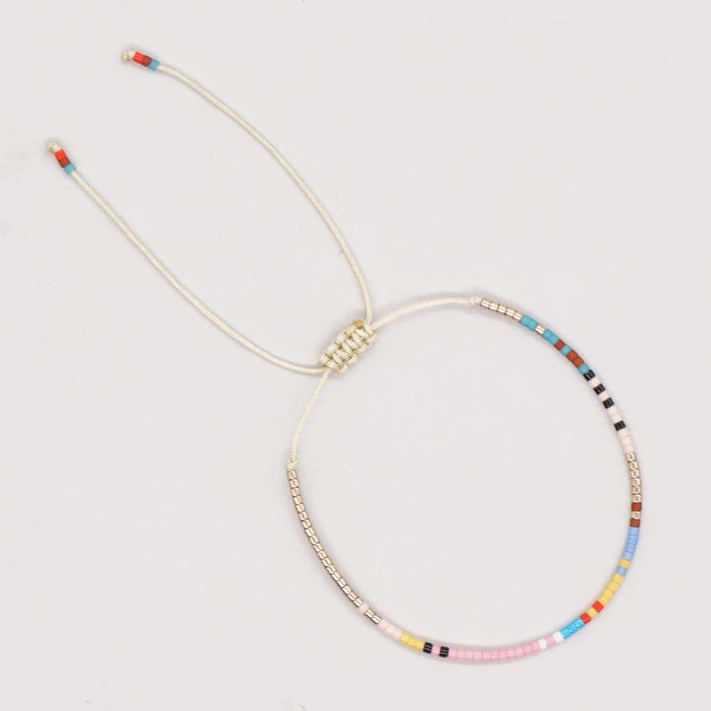 Bracelet ajustable en perles métalliques de riz colorées Olivenorma