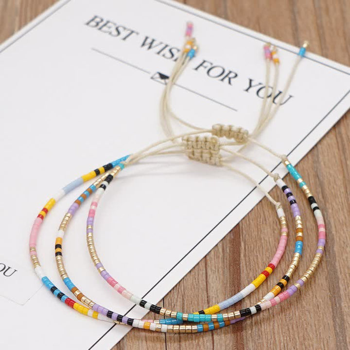 Bracelet ajustable en perles métalliques de riz colorées Olivenorma