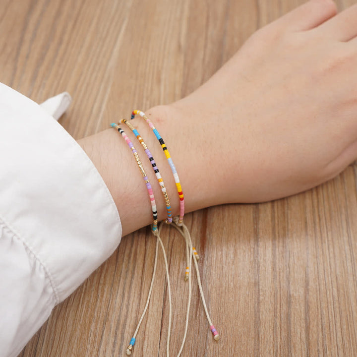 Bracelet ajustable en perles métalliques de riz colorées Olivenorma