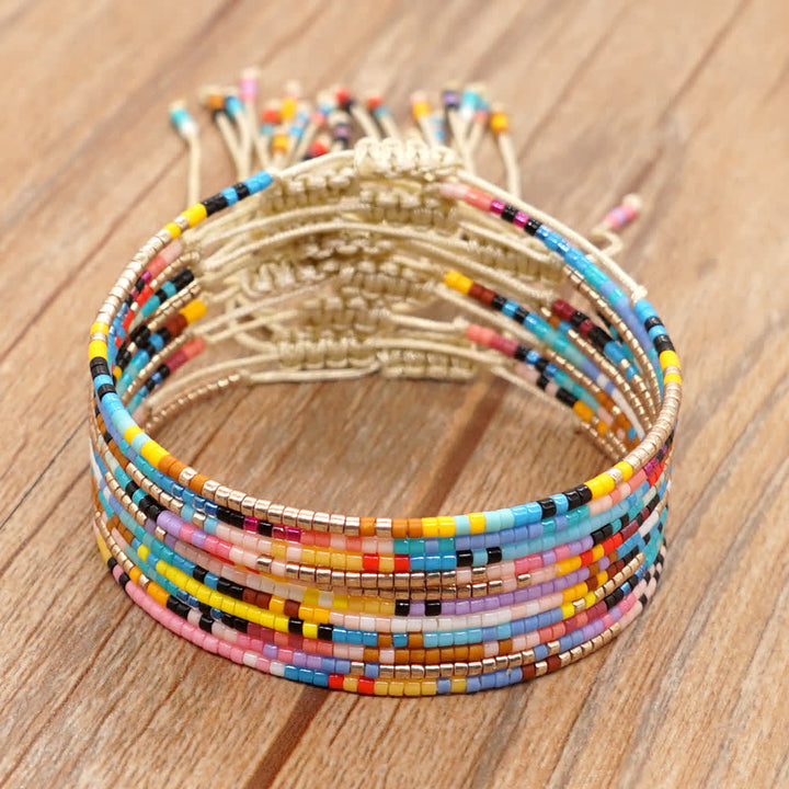 Bracelet ajustable en perles métalliques de riz colorées Olivenorma