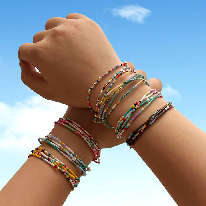 Bracelet multicouches de perles de riz colorées Olivenorma