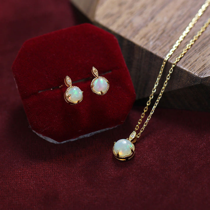Ensemble de bijoux avec collier et boucles d'oreilles en opale vintage S925 Olivenorma