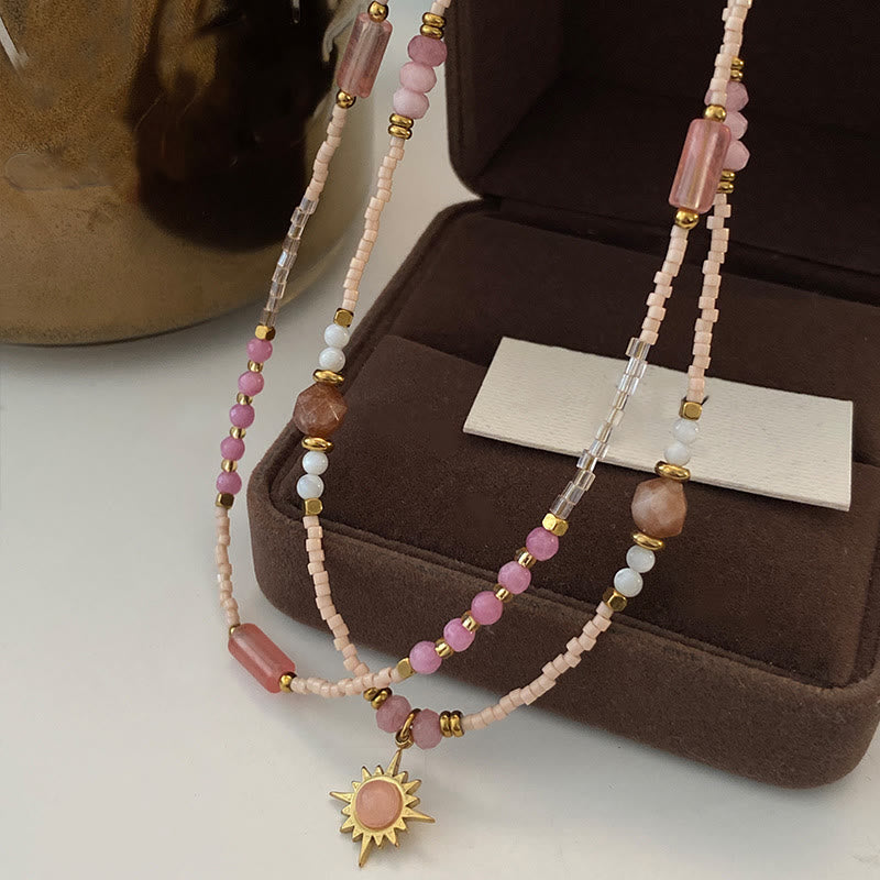 Collier de perles à breloques en rhodonite naturelle Olivenorma