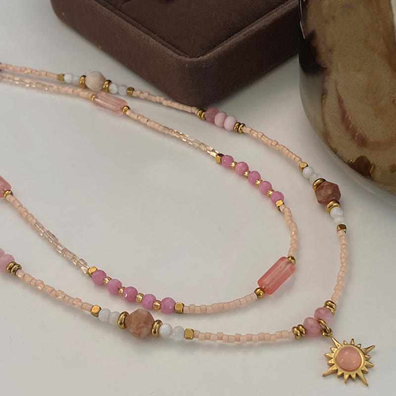 Collier de perles à breloques en rhodonite naturelle Olivenorma