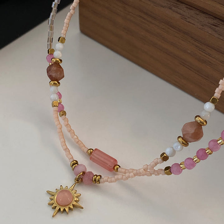 Collier de perles à breloques en rhodonite naturelle Olivenorma