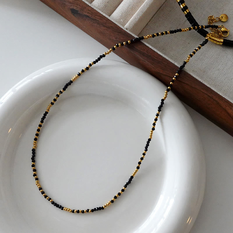 Collier de perles empilées en onyx noir naturel Olivenorma